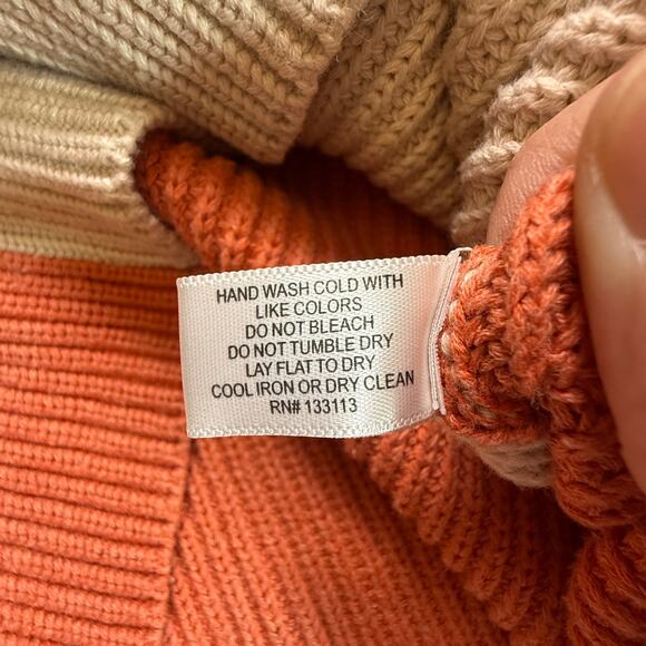 LISA TODD V-Neck Sweater Colorblock Taupe Rust Knit Pullover Size M - Picture 10 of 11